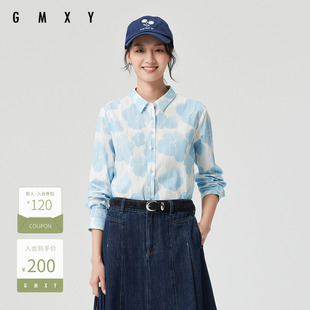 衬衫 女GS510082006 几何色块花朵设计翻领长袖 古木夕羊气质时尚