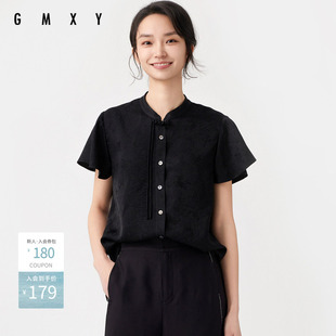 古木夕羊夏季国风中式立领衬衫女设计感宽松短袖上衣GS430082024