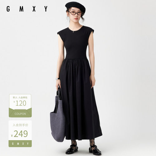 古木夕羊夏季时尚简约圆领拼接无袖连衣裙女GS430182001