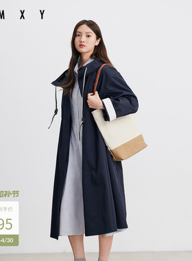 古木夕羊简约纯色连帽中长款风衣女宽松显瘦气质外套GR550062007