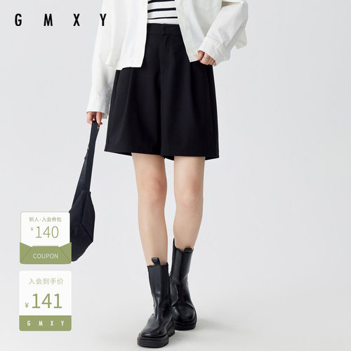 古木夕羊通勤简约黑色短裤女百搭显瘦减龄休闲裤GS41014004