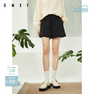 古木夕羊松紧腰抽绳短裤女显瘦小个子百搭阔腿裤GS35014019