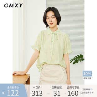 女夏季 古木夕羊通勤设计翻领系带衬衫 纯色宽松简约显瘦衬衣