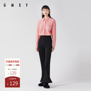 女减龄百搭喇叭裤 古木夕羊法式 显瘦针织休闲裤 修身 GS3101409 时尚