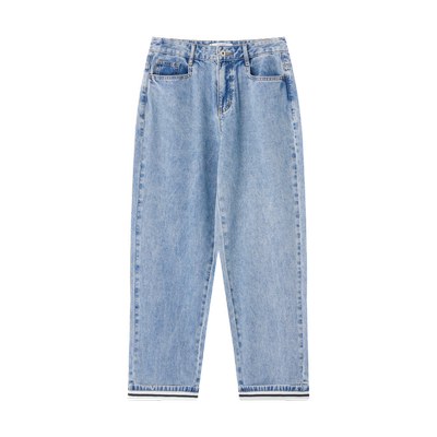 古木夕羊时尚宽松翻边设计牛仔裤女夏季简约百搭减龄休闲长裤