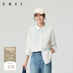 古木夕羊时尚拼接绣花设计蕾丝长袖翻领衬衫女GS510082013