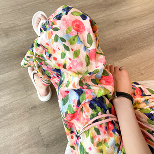 宽松直筒九分潮流海边休闲沙滩裤 花裤 高腰阔腿裤 薄款 显瘦 子女夏季