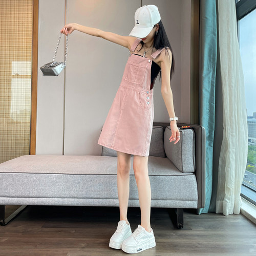 盐系粉色减龄牛仔背带裙连衣裙女