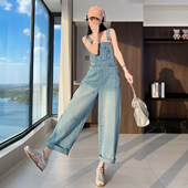 女阔腿裤 春秋2026新款 减龄休闲韩版 牛仔背带裤 高腰宽松显瘦连体裤