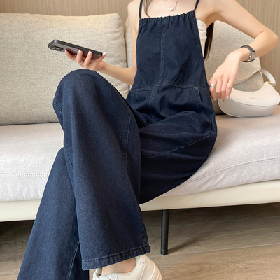 欧货牛仔背带裤显瘦吊带阔腿连体