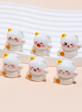 卡通新年铜钱举手招财猫喜庆树脂摆件创意电脑桌面车载装饰小摆件