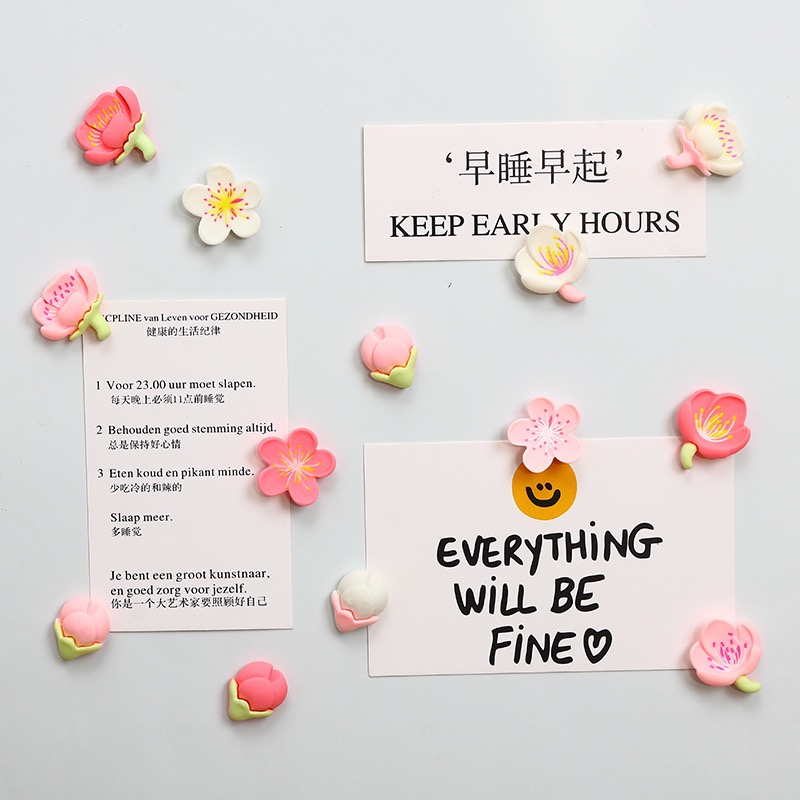 仿真桃花朵朵树脂磁吸冰箱贴创意黑白板照片墙留言板固定磁性贴