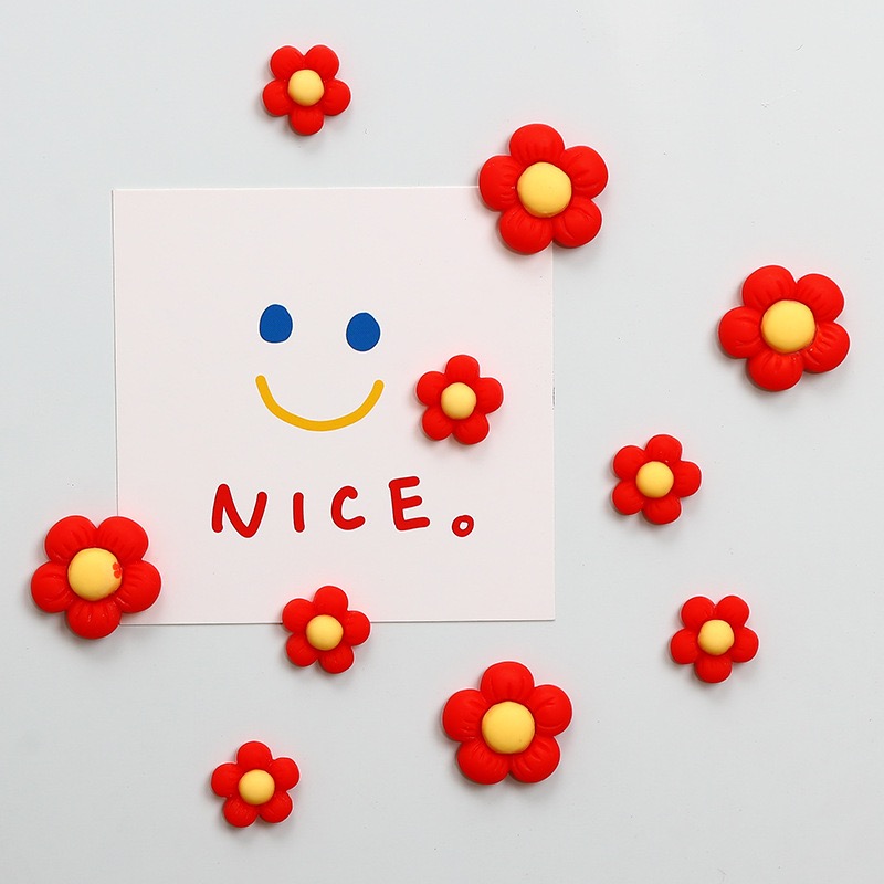 磨砂小红花树脂磁吸冰箱贴创意黑白板照片墙留言板固定装饰磁性贴