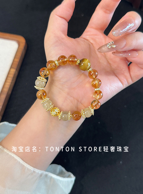 黄水晶手串天然水晶招财运转手链