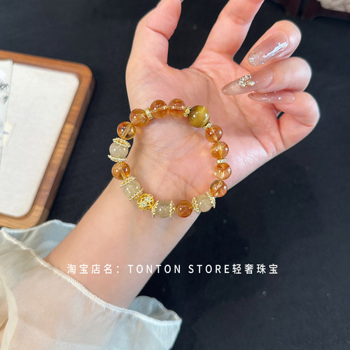 黄水晶手串天然水晶招财运转手链