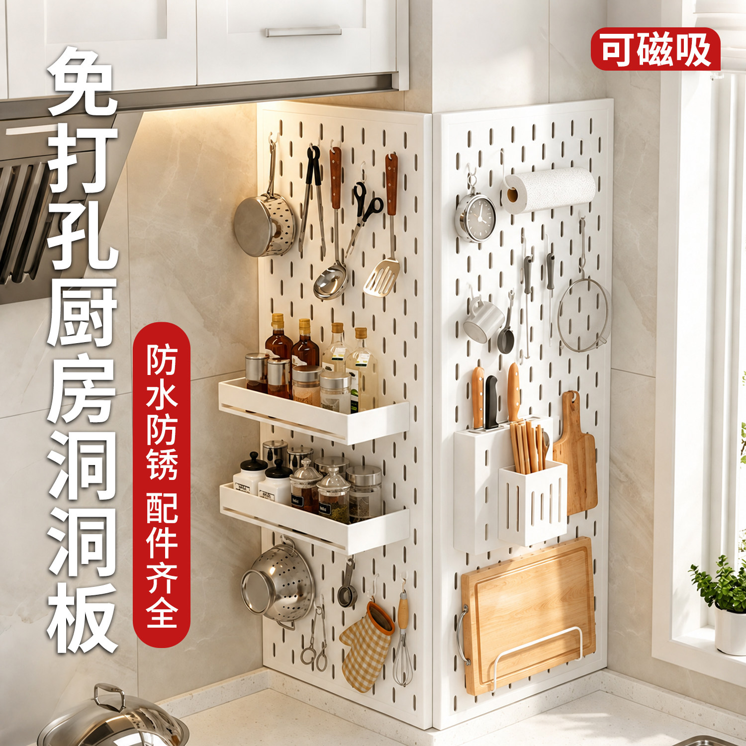 厨房洞洞板置物架免打孔磁吸定制图片