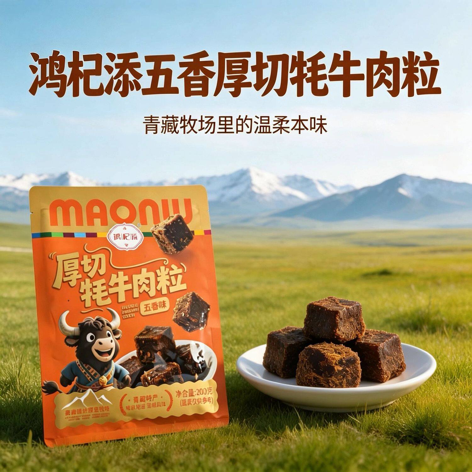 鸿杞添 西北特产  厚切系列牦牛肉粒五香味麻辣味200g装独立包装
