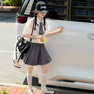 女童夏季2026新款女孩韩范学院风短袖衬衫百褶裙中大童jk休闲套装