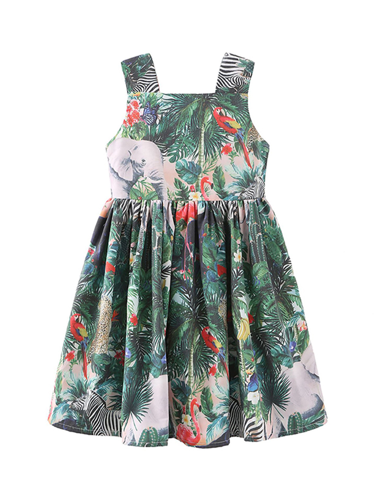 Foreign trade high-end children's clothing children's dress 2023 new summer girls baby elephant forest printed skirt children's dress