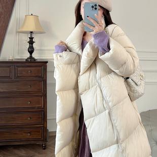 张涩涩 2024冬季新款 400g充绒无胆超轻面包超长超厚白色羽绒服女