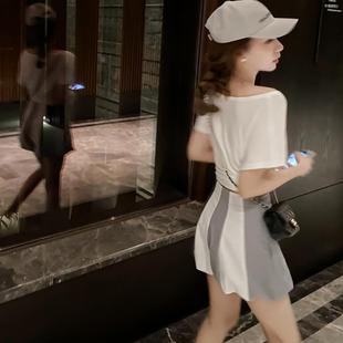 张涩涩zss 显瘦拼接直筒高腰花苞阔腿裤