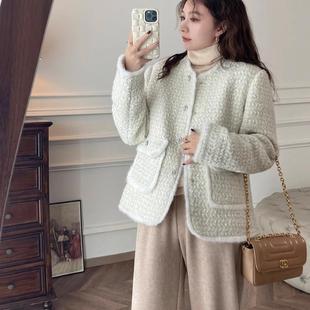 温柔系钻扣毛毛拼接富美羊毛小香风外套 丽兹冬日 张涩涩ZSS YIER