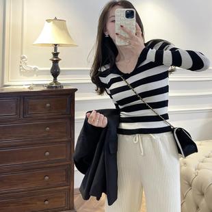 纯粹柔软小性感韵味条纹针织打底衫 新品 女 YIER秋季 张涩涩ZSS