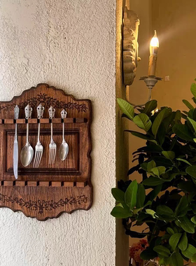 新款复古原木汤勺架咖啡厅壁挂装饰架实木汤勺架中古置物架