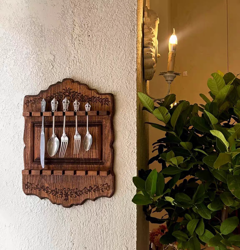 新款复古原木汤勺架咖啡厅壁挂装饰架实木汤勺架中古置物架