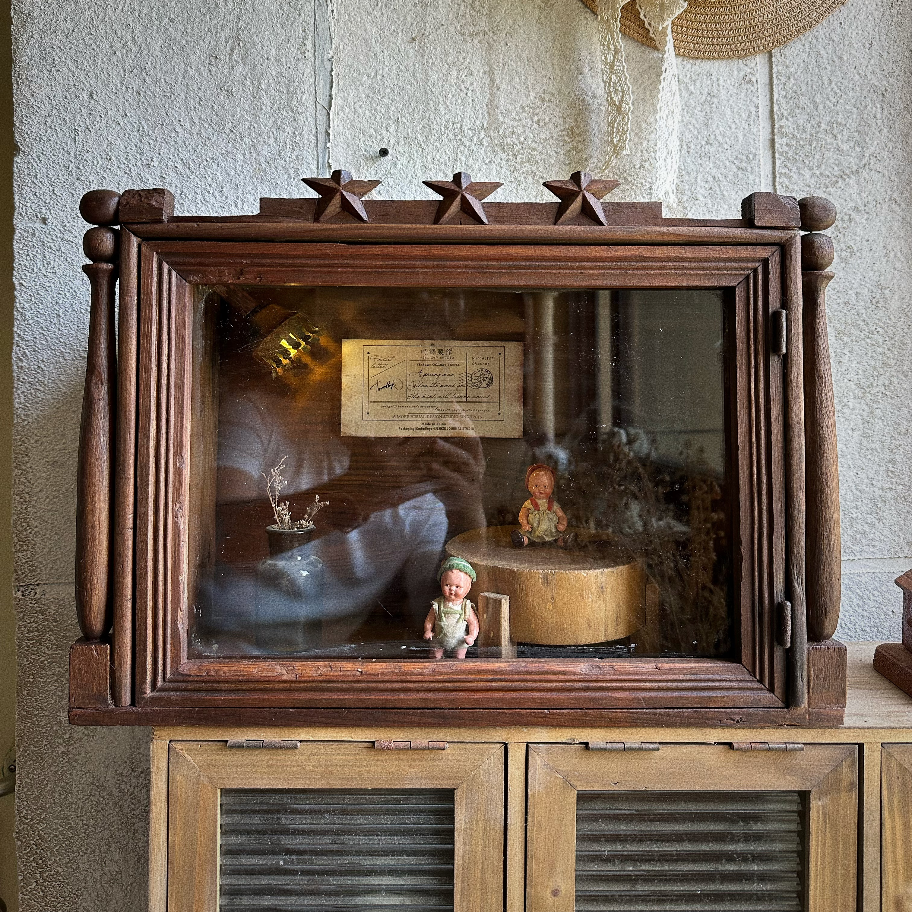 中古实木桌面收纳柜展示柜vintage中古娃娃家具储物柜场景道具