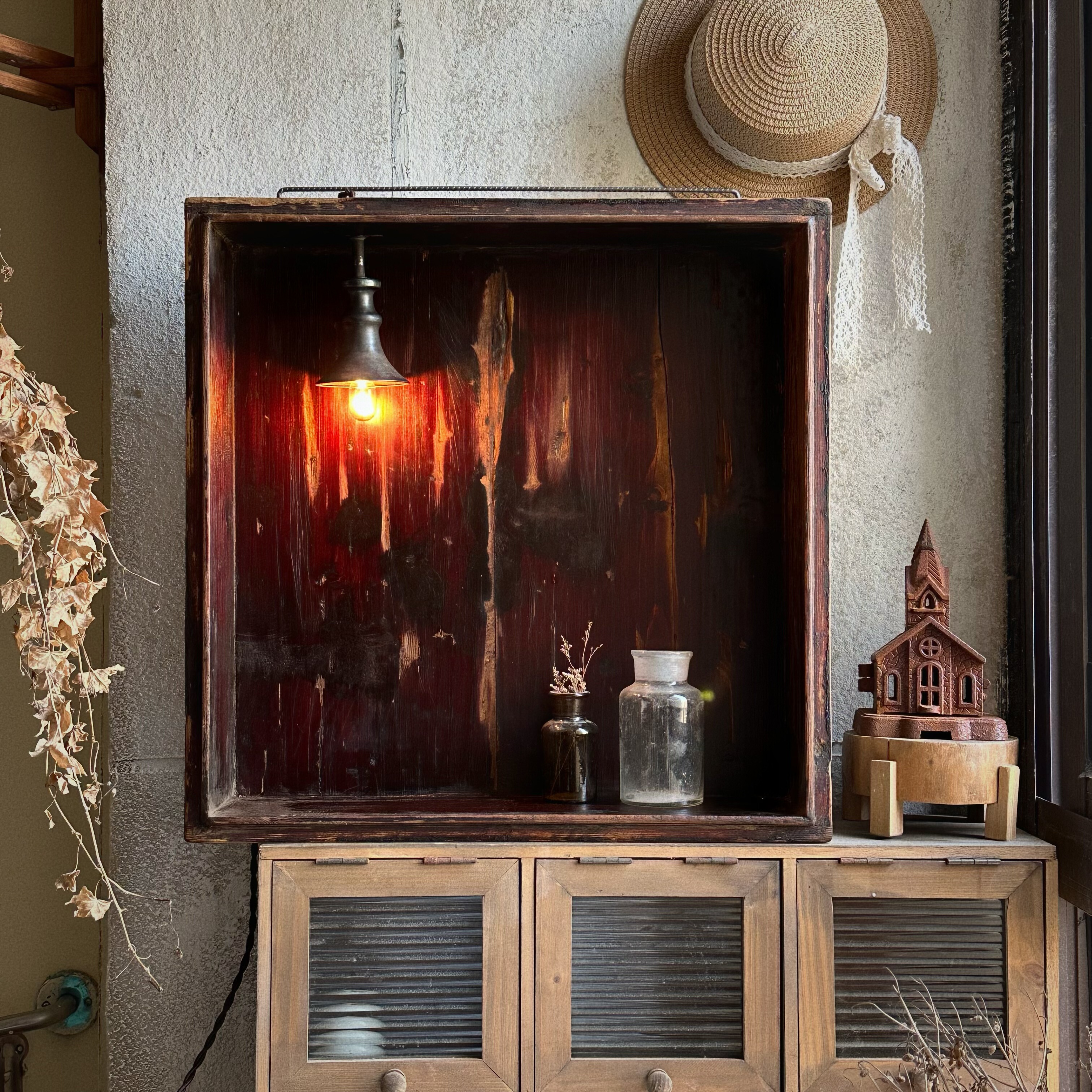 孤品中古壁柜招牌灯 复古咖啡馆餐厅民宿陈列柜甜品店展示柜灯具