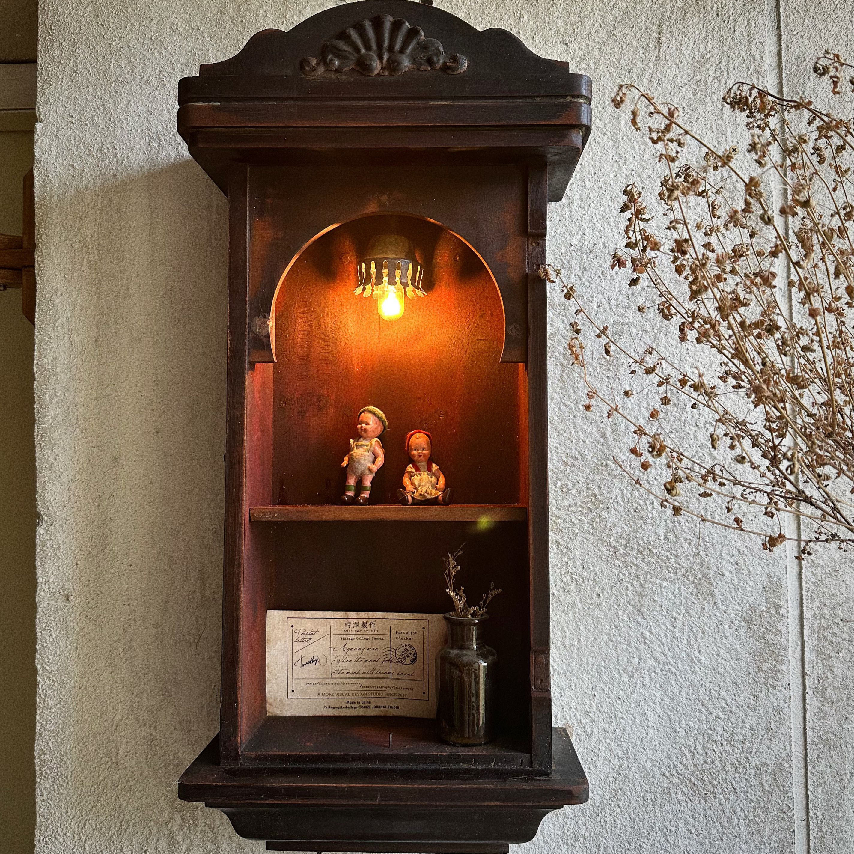 孤品壁挂中古实木壁挂置物架中古娃娃收纳架子咖啡馆民宿装饰壁挂