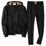 F6077T015P2802025新款秋季卫衣长裤运动休闲套装卡其-黑底图，男装休闲套装，钱塘6077
