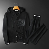 F6077T053P2802025新款秋季卫衣长裤运动休闲套装黑色-黑底图，男装休闲套装，钱塘6077