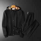 F6077T015P2802025新款秋季卫衣长裤运动休闲套装卡其-黑底图，男装休闲套装，钱塘6077