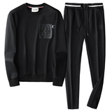 F6077T055P2402025新款秋季卫衣长裤运动休闲套装黑色-黑底图，男装休闲套装，钱塘6077