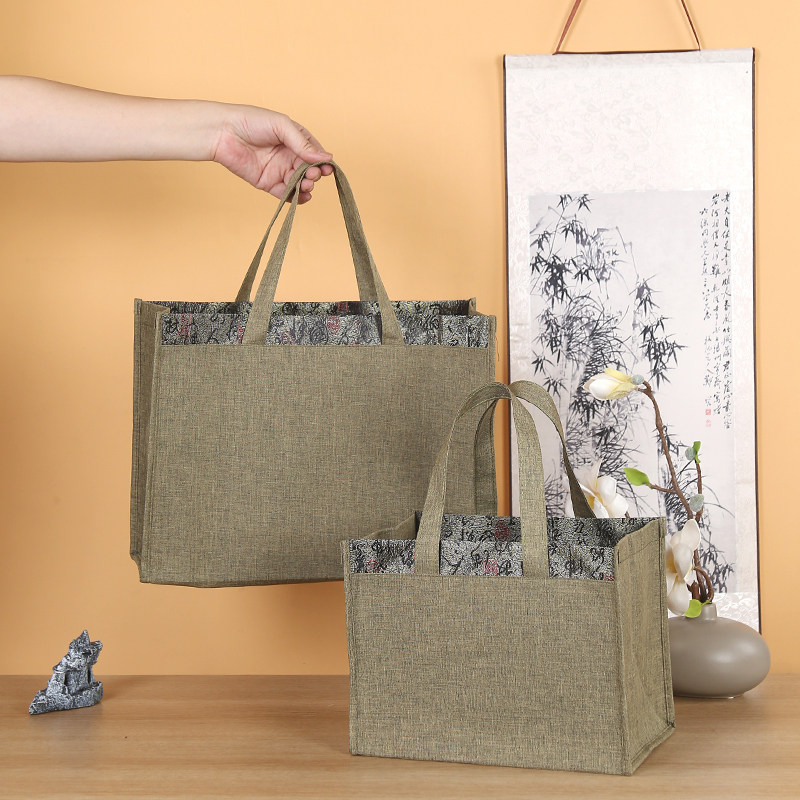 高级感麻布手提袋茶叶礼袋