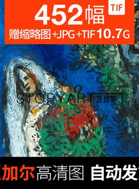 马克夏加尔油画高清图片 抽象画临摹喷绘装饰画素材452幅8.76G