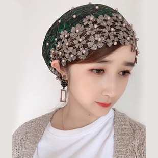春秋季套头新款纱巾帽子时尚回族盖头女士回民头巾蕾丝遮发包头帽
