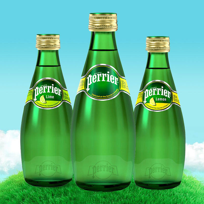 法国原装进口perrier巴黎水330ml原味柠檬味玻璃瓶气泡水饮料