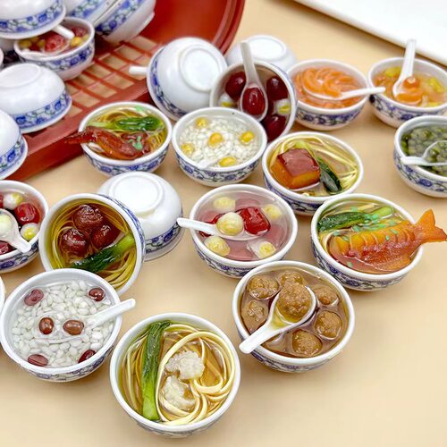 食玩食玩儿童玩具中国风迷你仿真食物大碗面条汤圆米饭模型小孩