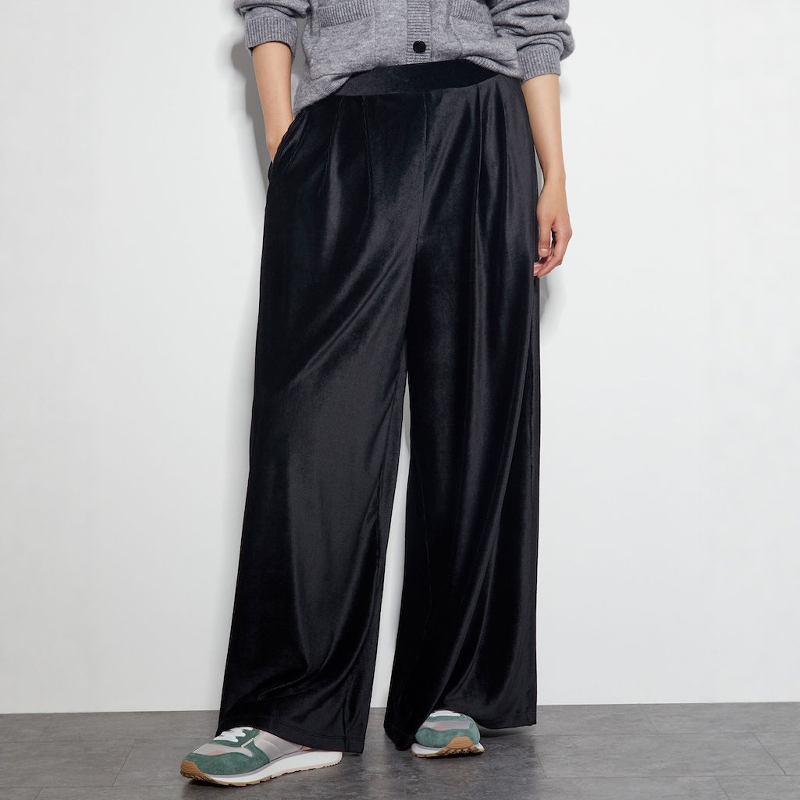 英国单秋冬新品中高腰橡筋弹力绒面直筒宽松休闲长裤日常女