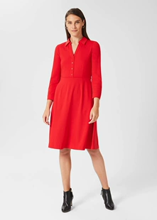 九分袖 英国单冬季 新品 翻领纽扣半门襟A摆侧口袋舒适罗马布连衣裙