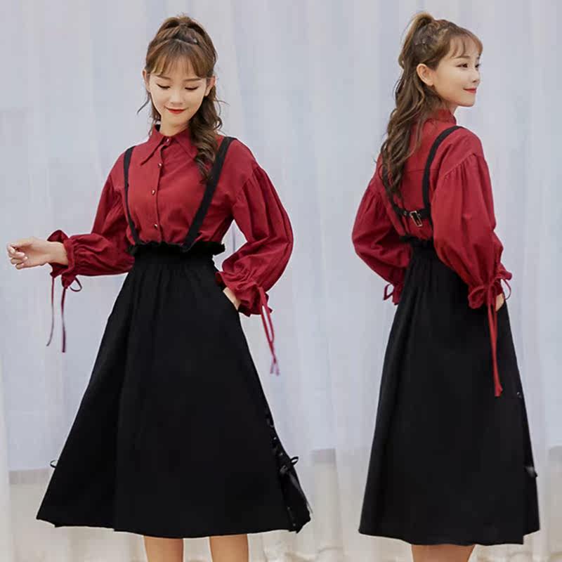 套裝女秋裝2018新款寬松襯衫森系韓版中長款連衣裙網紅同款兩件套在類目 女裝/女士精品, 半身裙中 - 來自Buy2taobao.com提供專業的淘寶代購服務