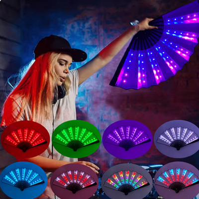 酒吧夜店七彩LED发光扇子蹦迪扇电音节闪光变色折扇LED Handfan