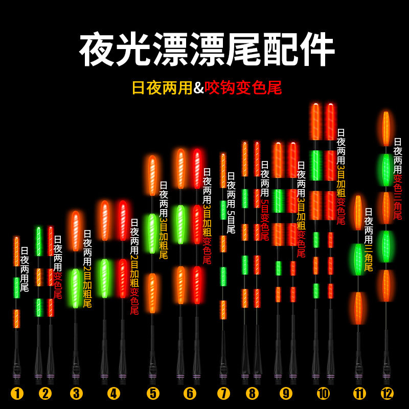 加粗电子漂尾 咬钩变色配套尾 425发光电子漂头 日夜两用漂灯