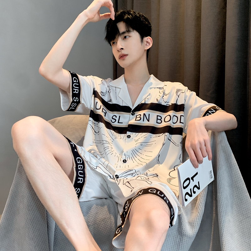 维多利亚男士桑蚕丝短袖短裤睡衣