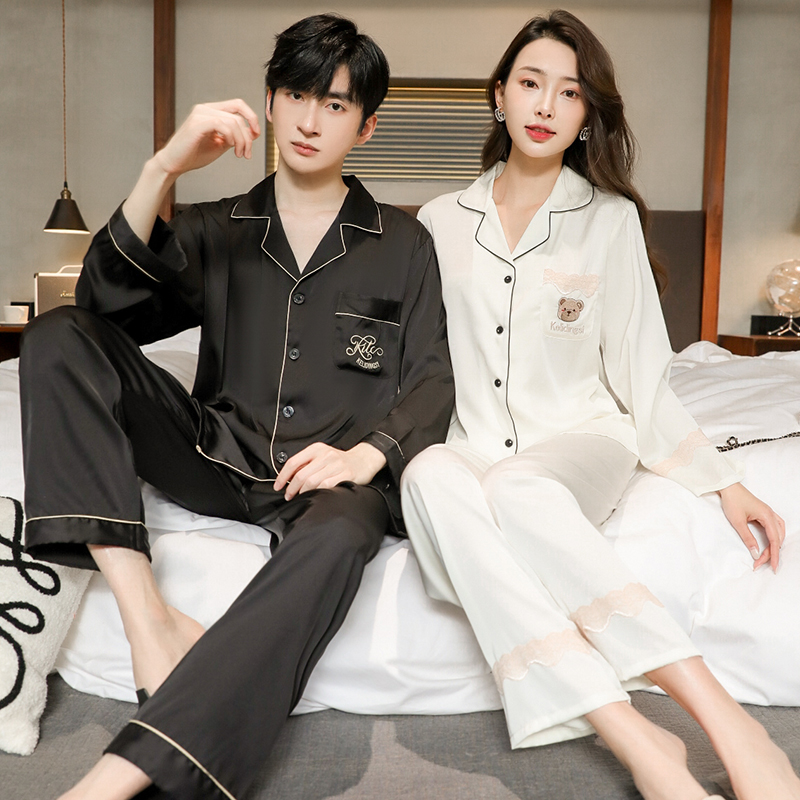 春秋季真桑蚕丝情侣睡衣高级感
