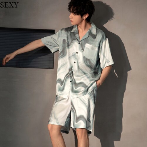 维多利亚男士桑蚕丝短袖短裤睡衣