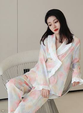 维多利亚真丝绸长袖睡衣女家居服